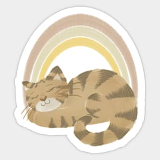 Sleeping cat and rainbow Sticker